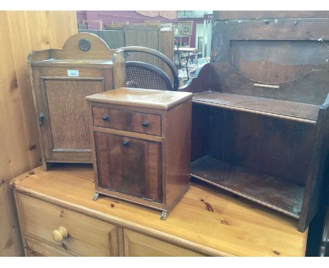 1920s mahogany stationary cabinet, oak medicine cupboard and small open shelf unit (3)