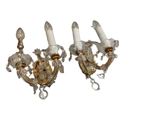 Pair of brass wall lights, an oil lamp, silver plated basket, etc