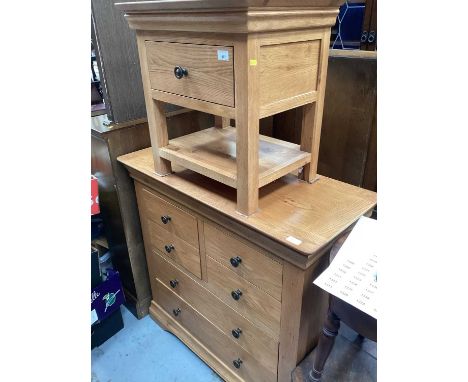 Modern light oak chest of four long and two short drawers 96cm and similar bedside table with drawer (2)