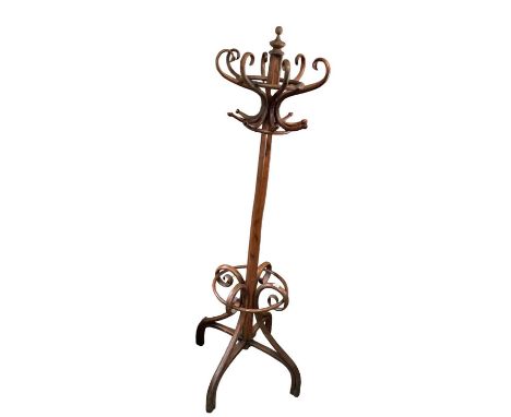 Bentwood coat and hat stand, approximately 200cm highSplit to top ring, split to bottom ring, some scrapes but otherwise stur