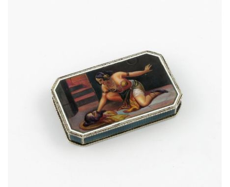 An Austrian silver and enamel box, maker possibly CK,  rectangular form, the sprung hinged cover with a scene of Salome with 