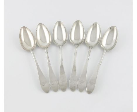A set of six George III Scottish provincial silver Celtic Point tablespoons, by Edward Livingstone, Dundee circa 1800, the te