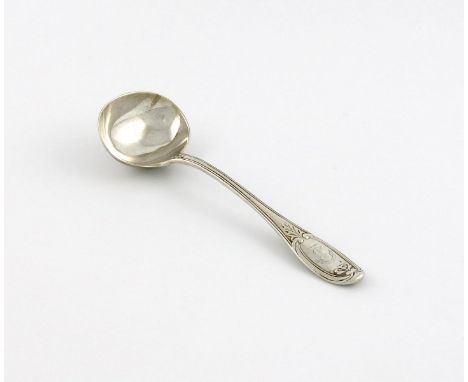 A Victorian silver Wellington pattern sauce ladle, by George Adams, London 1868, the terminal with a crest, the reverse with 