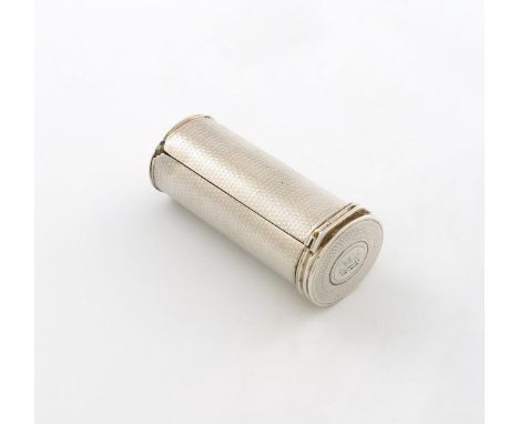 A William IV silver nutmeg grater, by Reily and Storer, London 1832, oval cylindrical form, engine turned decoration, hinged 