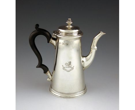 A late-Victorian silver bachelor's coffee pot, by Charles Stuart Harris, London 1899, tapering circular form, scroll handle, 