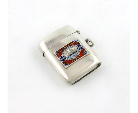A silver and enamel vesta case, by Henry Plant, Birmingham 1905, rectangular form, the front enamelled with a Morland's Engla