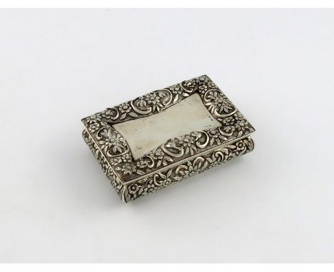 A William IV silver table snuff box, by Nathaniel Mills, Birmingham 1830, rectangular form, cushion sides, chased foliate scr