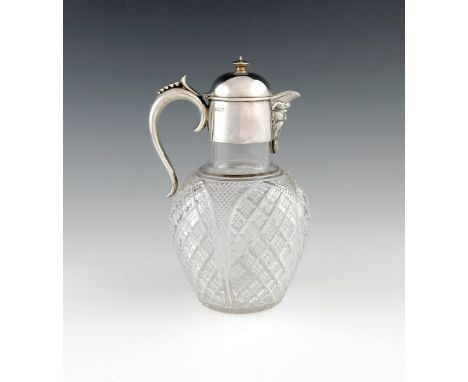 A late-Victorian silver mounted glass claret jug, by Fenton Brothers Ltd, Sheffield 1898, tapering circular body with hob-nai