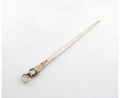 A good George III silver meat skewer, by Alexander Johnson, London 1762, tapering form, shell and ring terminal, length 38.5c