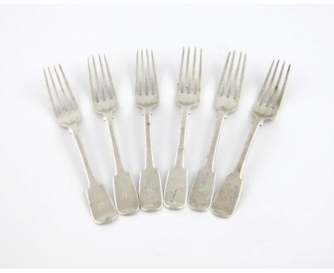 A set of six early 19th century Scottish provincial silver Fiddle pattern dessert forks,  by R and R Keay, Perth circa 1825, 