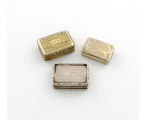 A small collection of three silver vinaigrettes, comprising: a George III silver-gilt vinaigrette, by J. Allen and J. Butler,