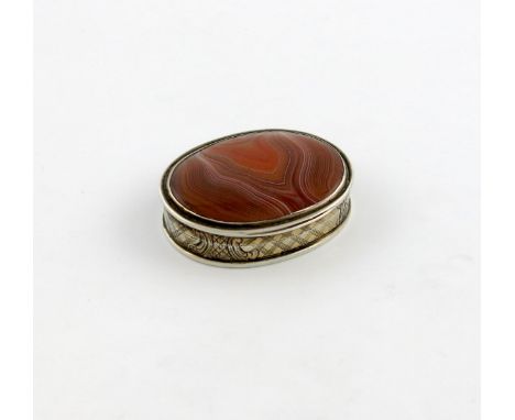 A Victorian silver and agate vinaigrette, by Nathaniel Mills, Birmingham 1850, oval form, the hinged cover set with an agate 