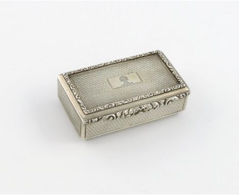 A George IV silver snuff box, by Joseph Taylor, Birmingham 1826, rectangular form, engine-turned decoration, foliate borders,