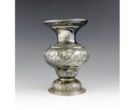 An 18th century Italian silver vase / sanctuary lamp, maker's mark ZC with a castle between, Venice, baluster form, embossed 