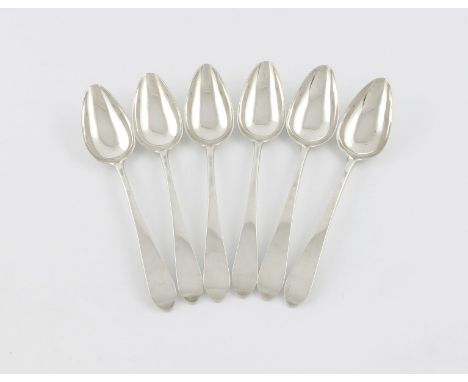 A set of six George III Scottish silver Celtic Point tablespoons, maker's mark IS, Edinburgh 1802, plain terminals, approx. w