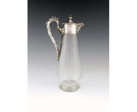 A Victorian silver mounted glass claret jug, by Martin, Hall & Co, Sheffield 1892, tapering circular body, with etched decora