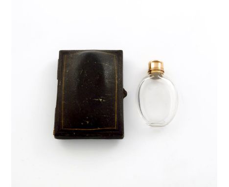A Victorian gold-mounted clear glass scent bottle,  retailed by Hunt and Roskell, Late Storr and Mortimer, plain mounts, insc