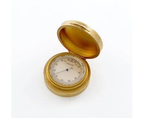 A silver-gilt travelling barometer, by J. Vickery, London 1919, circular form, engine-turned decoration, the hinged cover ini