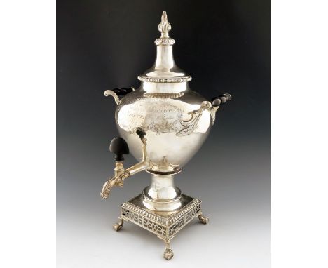 Bristol maritime interest, a George III silver presentation silver tea urn, by Lewis Herne and Francis Butty, London 1762, in