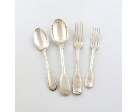 A matched Victorian and Edwardian silver canteen of Fiddle and Thread pattern flatware, by William Eaton, London 1843, Thomas