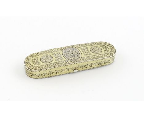 An early 19th century silver-gilt toothpick case, unmarked, circa 1800, oblong form, engraved with flowers and foliate decora
