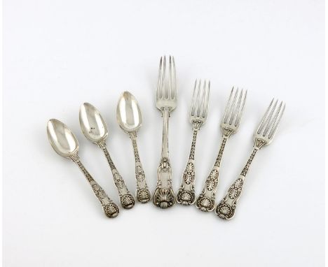 A small collection of George III silver Double Shell and Laurel pattern flatware, by Paul Storr, London 1812 and 1819, compri