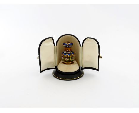 A late-Victorian gold-mounted enamel scent bottle,  by S. Mordan and Co, unmarked, the neck engraved 16, baluster form, the b