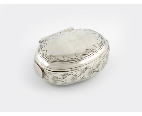 A William and Mary silver 'squeeze-action' spice / snuff box, maker's mark W? with a fish above, possibly for William Pyke, L
