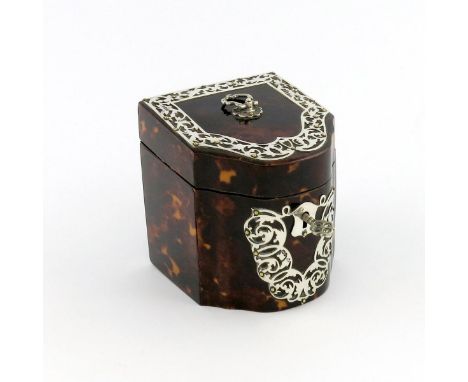 λAn Edwardian silver-mounted tea caddy, by Martin, Hall and Company, Sheffield 1906, modelled as a knife box, the silver moun