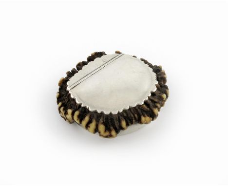 A George III provincial silver-mounted stag antler snuff box, by Joseph Rodgers and Son, Sheffield 1812, plain mounts and pla