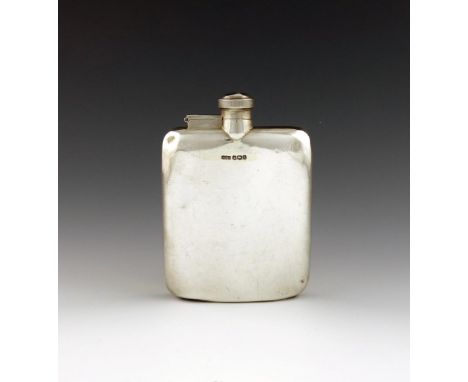 A silver hip flask, by James Dixon and Sons, Sheffield 1918, rounded rectangular form, bayonet fitting hinged cover, length 1