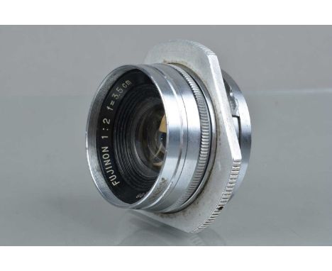 A Fujinon 3.5cm f/2 Lens,  L39 mount rangefinder coupled lens, with large three sides focusing grip, serial no 200208, barrel