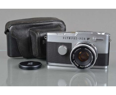 An Olympus PEN FT Half Frame Camera,  shutter working, meter responsive, self timer working, body G-VG, light wear, with F Zu