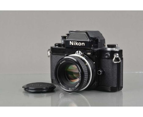 A Nikon F2AS SLR Camera, black, serial no 7509349, recently fully serviced by Sover Wong, shutter working, self timer working