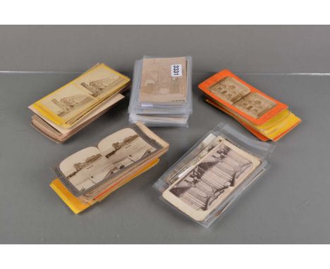 Stereoscopic Cards,  UK topographical (10), French salt prints (?) (3), French genre scene of soldiers distributing bread at 