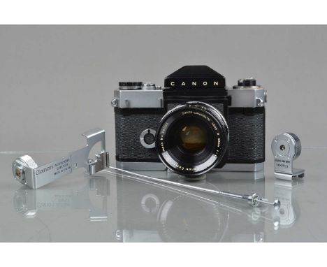 A Canon Canonflex SLR Canera, serial no 24075, shutter working, self timer working, body G-VG, with Super Canomatic R 50mm f/