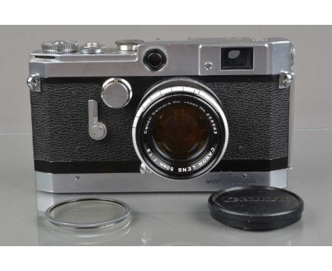 A Canon VT de Luxe VTDZ  Rangefinder Camera,  chrome, export permitted model, serial no 579716, shutter working, rangefinder 