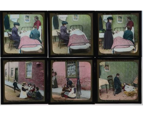 3¼in sq Magic Lantern Slides,  coloured photographic life model set 'The River Singers', with copy of reading, G (30)