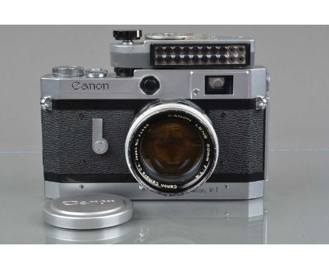 A Canon VI-T Rangefinder Camera, chrome, serial no 618365, shutter working, rangefinder functions, rapid wind smooth, self ti