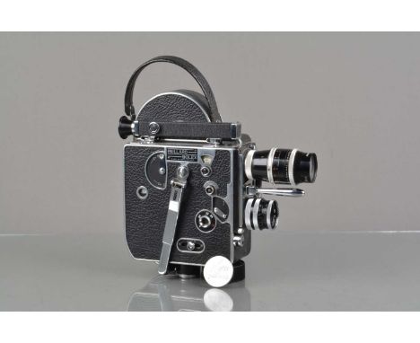 A Bolex H16 Cine Camera,  serial no 104953, 1954, motor runs, body G, some light wear, with eye level finder and  Octameter f