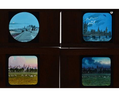 3¼in sq Magic Lantern Slides,  dissolve sets - coloured photographic - Penzance (2), Royal Infirmary, Edinburgh (2) and chrom