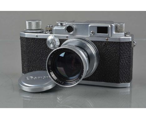 A Canon IIB Rangefinder Camera, made in ocupied Japan, Canon Camera Company LTD, serial no 25548, red diamond emblem to base,