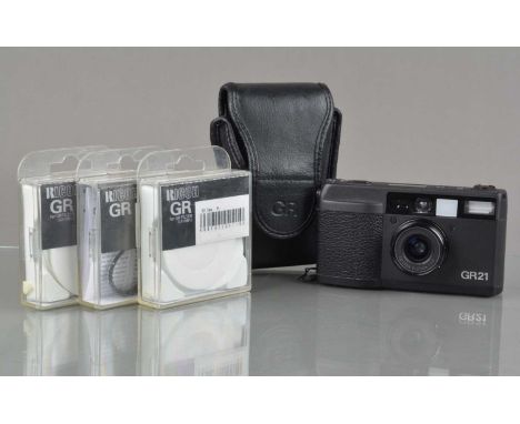 A Ricoh GR21 Compact Camera, black, shutter working, flash working, LCD displays working,  on/off button & rubber around rear