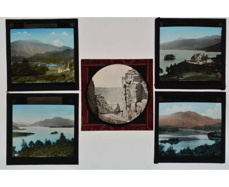 3¼in sq Magic Lantern Slides,  UK topographical, photographic, some coloured - Wales  (apx 200), Scotland (apx 100) and Irela