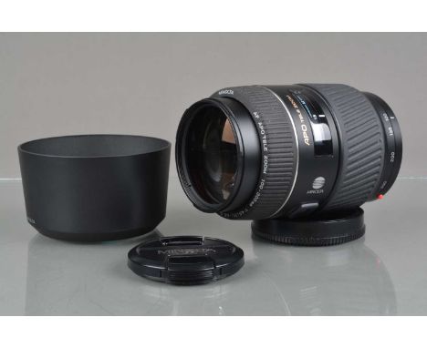 A Minolta AF 100-300mm f/4.5-5.6 D APO Lens, serial no 58012827, auto focus working, barrel VG, elements VG, with front/rear 