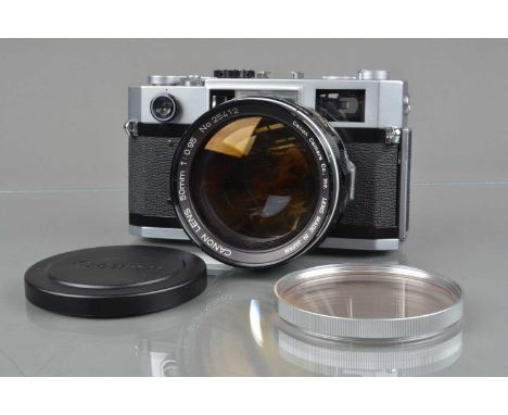 A Canon 7s Rangefinder Camera,  chrome, serial no 106707, shutter working, some creasing to shutter curtain, light cell unres