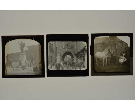 3¼in sq Magic Lantern Slides,  various photographic - comic - boy with water melon (1), spooning couples 'Seven, Seventeen, S