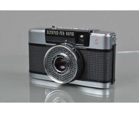 An Olympus PEN Rapid EES Half Frame Camera, shutter working, light cell/aperture responsive, body G-VG, with D Zuiko 30mm f/2