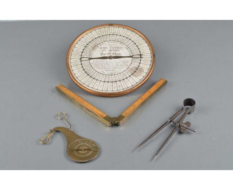 Scientific Instruments,  Hudson boxwood scale with brass sights, French card and brass circular 'Boussole Des Poids et Mesure