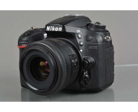 A Nikon D7200 DSLR Camera, serial no 4342384, shutter working, flash working, appears to function as should, body G, some lig